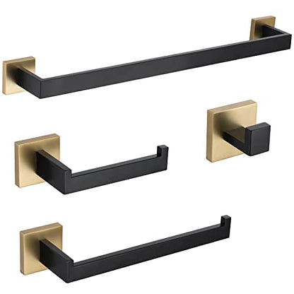 TURS 4-Piece Bathroom Hardware Set Black and Brushed Gold Towel Bar Holder Set Stainless Steel Bathroom Accessory Set Wall Mounted - color: Black&gold, size: Set B