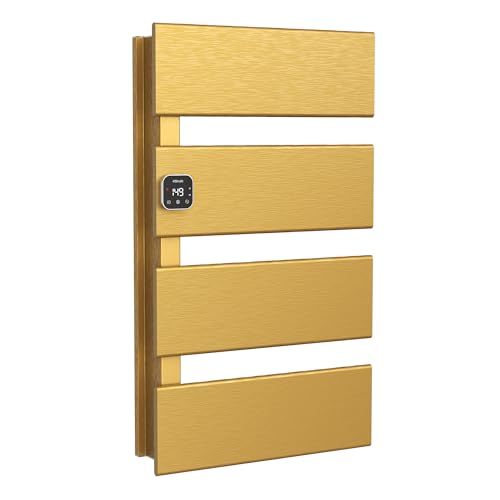 L Series Electric Towel Warmer for Bathroom, 4 Panel, Gold | Thermo Control and Timer, Fast Heat in 3 Mins, Dry Towels in 4 hrs, Memory Function, Work with Smart Plug, Left-Wiring - color: Gold, size: 4 Panel
