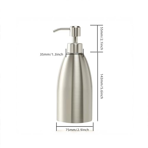 304 Stainless Steel Soap Dispenser 16oz Rust-Proof Liquid Soap Pump Bottle for Kitchen or Bathroom Countertop Hand Dish Lotion Leak-Proof (Stainless Steel) - color: Stainless Steel