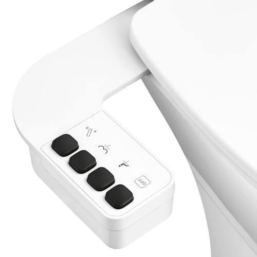 Ultra Thin Non-Electric Bidet Attachment with Dual Self-Cleaning Nozzles | Adjustable Water Pressure, One Click Detach, Fits Most Toilets, Cold Water, Rotate Button Control,White,Square