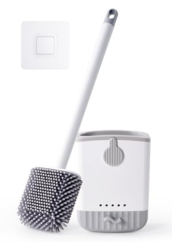 Silicone Toilet Bowl Brush with Ventilated Holder, 1 Pack, White | Floor Standing & Wall Mounted, Drip-Proof, Toilet Cleaner Brush for RV Travel, Camper, Family Bathroom - style: 1 Pack