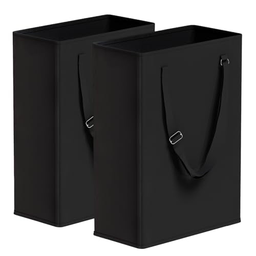 45L Slim Laundry Hamper with Adjustable Long Handles & Mesh Top, Black 2PCS | Small Laundry Baskets with Mesh Top, Narrow Dirty Clothes Hamper for Bedroom, Closet, and Bathroom - color: Black, size: 45L X 2