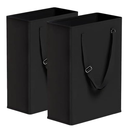 45L Slim Laundry Hamper with Adjustable Long Handles & Mesh Top, Black 2PCS | Small Laundry Baskets with Mesh Top, Narrow Dirty Clothes Hamper for Bedroom, Closet, and Bathroom - color: Black, size: 45L X 2