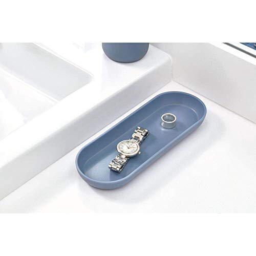 iDesign Bathroom Accessories Set, 4-Piece Sink Tidy with Soap, Toothbrush Holder, Cotton Pad Dispenser and Tray, Made of Plastic, Blue, 24.5 cm x 8.9 cm x 16.2 cm - color: Dusty Blue, size: 24.5 cm x 8.9 cm x 16.2 cm