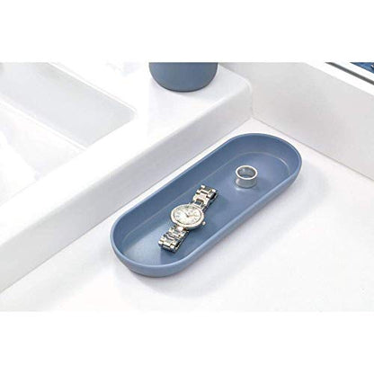 iDesign Bathroom Accessories Set, 4-Piece Sink Tidy with Soap, Toothbrush Holder, Cotton Pad Dispenser and Tray, Made of Plastic, Blue, 24.5 cm x 8.9 cm x 16.2 cm - color: Dusty Blue, size: 24.5 cm x 8.9 cm x 16.2 cm