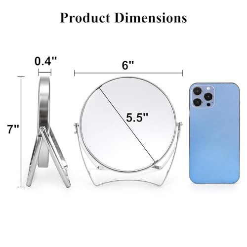 2 Pack Two-Sided Makeup Mirror with Handle, 1X and 3X Magnifying Mirror, 360° Swivel Vanity Table Mirror, Portable Bathroom Shaving Mirror for Desk, Travel, Women, 6" Round