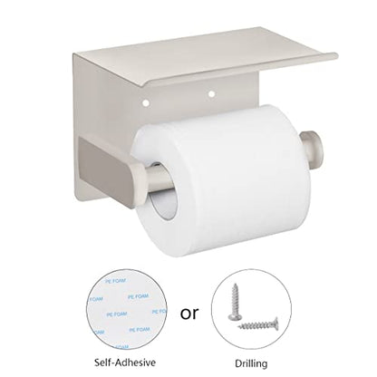 VAEHOLD Self Adhesive Toilet Paper Holder with Phone Shelf SUS 304 Stainless Steel Wall Mounted Toilet Paper Roll Holder - Rustproof and Bathroom Washroom Tissue Roll Holder with Shelf -Beige - color: Beige