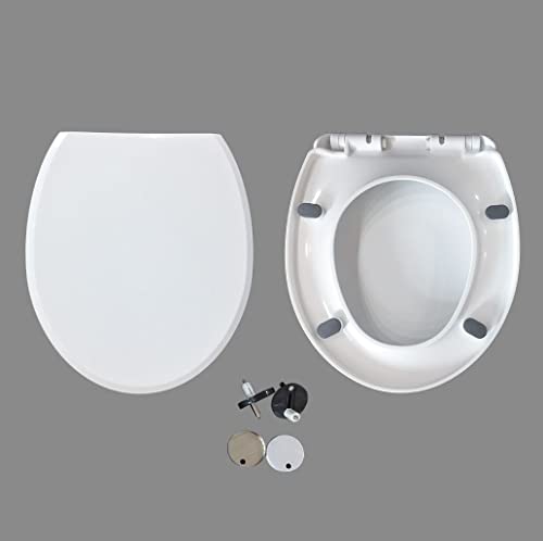White Round Toilet Seat with Soft Close & Non-Slip Bumpers, Easy Installation, Quiet-Close Design, Fits Round Front Toilets