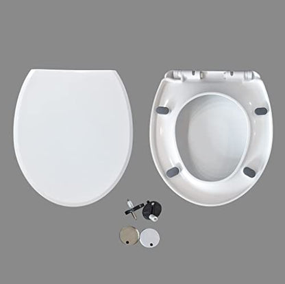 White Round Toilet Seat with Soft Close & Non-Slip Bumpers, Easy Installation, Quiet-Close Design, Fits Round Front Toilets