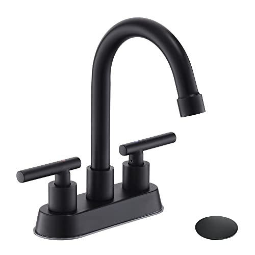 Black Bathroom Faucet, 2 Handle 4 Inch Centerset Sink Faucet with Drain | Yardmonet Matte Black Bathroom Sink Faucet, 2-Handle Stainless Steel Vanity Faucet With Pop-Up Drain And Supply Lines - color: Matte Black