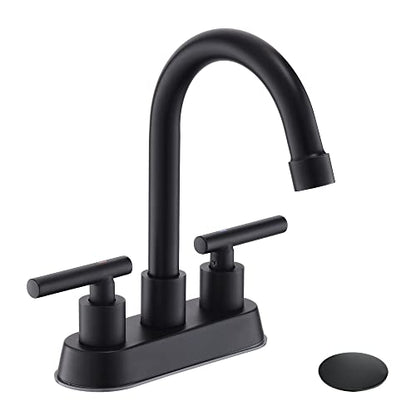 Black Bathroom Faucet, 2 Handle 4 Inch Centerset Sink Faucet with Drain | Yardmonet Matte Black Bathroom Sink Faucet, 2-Handle Stainless Steel Vanity Faucet With Pop-Up Drain And Supply Lines - color: Matte Black