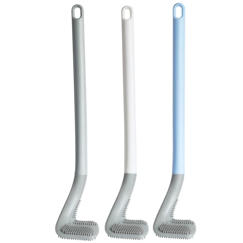3 Pack Golf Toilet Brush, Flexible Long Handled Toilet Cleaning Brush, 360° No Dead Space Deep Toilet Cleaning Brush, Toilet Brush for Bathroom, with Hook (White + Blue + Grey) - color: White + Blue + Grey