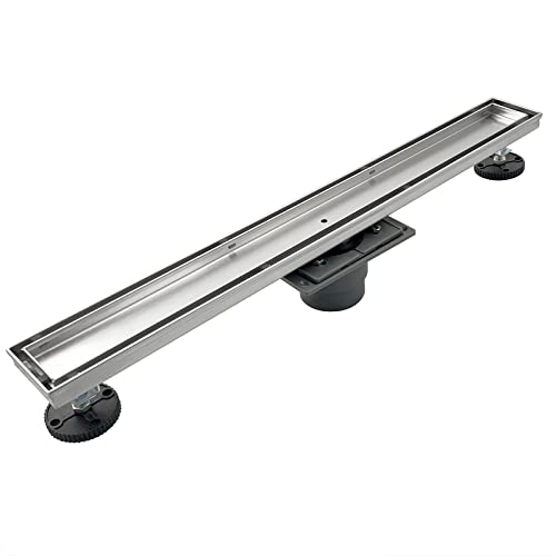Neodrain 18" Linear Shower Drain with Tile Insert Grate & Shower Drain Base | 304 Stainless Steel, Fast Drainage, Rectangle Shower Floor Drain with Leveling Feet & Hair Strainer, Fits Bathroom, Balcony - color: Brushed With Base, size: 18 IN