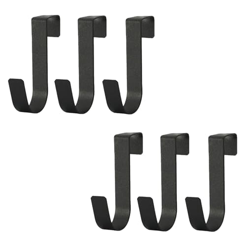 Over Cabinet Door Hooks, 6 Pack Heavy Duty Metal J-Hooks for Kitchen, Bathroom, Laundry Room, Cabinet Hooks for Hanging, Hold Up to 7 lbs, Space-Saving Organizer - color: Black-6pcs