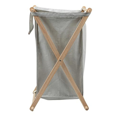 Household Essentials X-Frame Wood Laundry Hamper, Folding Wood Frame with Washable Gray Poly-Cotton Bag Large - color: Gray, style: Hamper