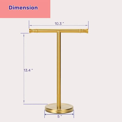 Gold Hand Towel Holder Stand for Bathroom Vanity Countertop SUS304 Stainless Steel T-Shape Free Standing Towel Rack Stand Towel Bar for Bathroom Kitchen - color: Brushed Gold