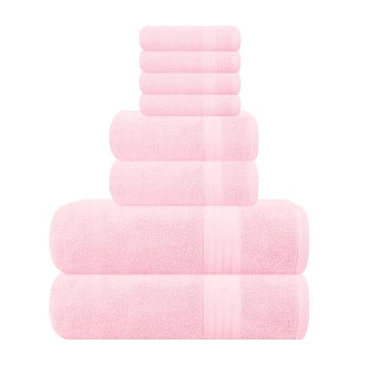 GLAMBURG Ultra Soft 8-Piece Towel Set - 100% Pure Ringspun Cotton, Contains 2 Oversized Bath Towels 27x54, 2 Hand Towels 16x28, 4 Wash Cloths 13x13 - Ideal for Everyday use, Hotel & Spa - Pink - color: Pink, size: 8 Piece Towel Set