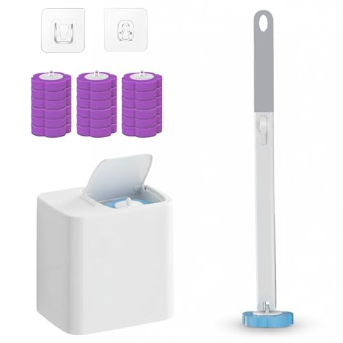 2026 New Disposable Toilet Brush, Disposable Toilet Cleaning System, Ocean/Lemon/Lavender 3 Aromatherapy, Includes Disposable Cleaning Stick, Storage Box and Scented Refill Tabs (Grey-Lavender*18) - color: Grey-lavender*18