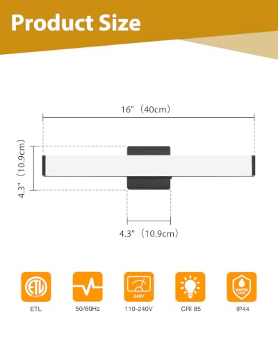 16" LED Bathroom Vanity Light, 10W 5CCT Dimmable, Brushed Black | Wall Bar Light, Rust & Moisture Resistant, Dimmable 2700K-5000K, Energy-saving, moisture-proof, Dresser Bathroom over Mirror - color: Matte Black, size: 16in 5CCT
