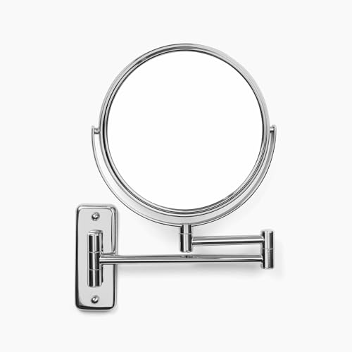 JERDON Wall-Mounted Makeup Mirror - 5X Magnification - Chrome - JP7506CF | 8" Round Frame, 13.5" Wall Extension Arm - color: Chrome, size: 5X Magnification