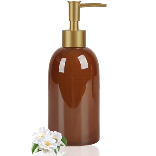 Natheeph 14OZ Ceramic Soap Dispenser Can Fill Liquid for Bathroom, Kitchen | Refillable Hand Soap Dish Soap,Detergent for Kitchen, Bathroom, Soap Pump Dispenser Bottle, Ceramic (Amber) - color: Brown