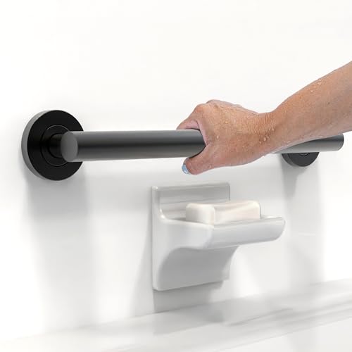 Bath, Shower and Toilet Safety Grab Bar for Seniors and Handicaps, ADA Compliant Mobility Aid Balance Assist Handle, Stainless Steel - color: Matte Black, size: 18 Inch