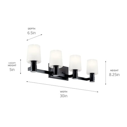 Kichler Adani 4-Light Bathroom Vanity Light, Black | Modern vanity light with opal glass for bathrooms and powder rooms (30" x 8.25"), 55177BK - color: Black, size: 30"