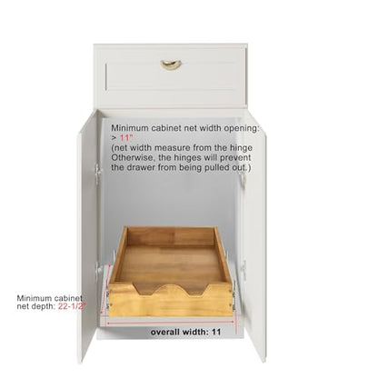 DINDON Pull Out Cabinet Organizer (11" W x 18" D) 1 Tier，Single Tier Oak Wood Under Cabinet Slide Out Shelf Drawer Box… - color: Oak Wood, 1 Tier, size: 11" W x 18" D