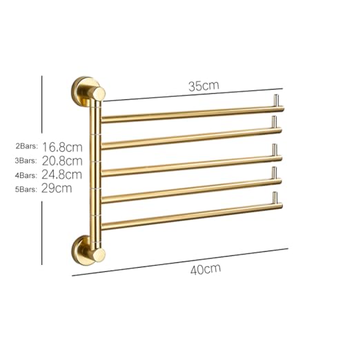 ZHOUXIAO Swing Out Towel Bar Holder Gold Finish/Golden Swivel Towel Rack for Bathroom or Kitchen, Metal Towel Bar Folding Arm Swivel Hanger Bathroom Storage Wall Mounted A-4Bars