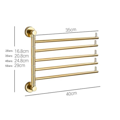 ZHOUXIAO Swing Out Towel Bar Holder Gold Finish/Golden Swivel Towel Rack for Bathroom or Kitchen, Metal Towel Bar Folding Arm Swivel Hanger Bathroom Storage Wall Mounted A-4Bars