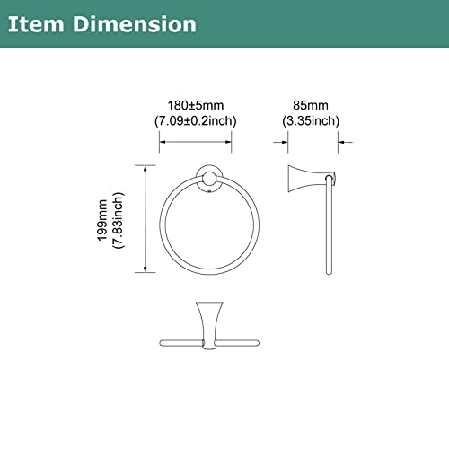 Towel Ring Round Closed 7" Diameter for Bathroom | Brass with Zinc Alloy Base, Hand Towel Holder for Kitchen, Concealed Mounting Hardwares