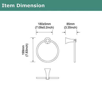 Towel Ring Round Closed 7" Diameter for Bathroom | Brass with Zinc Alloy Base, Hand Towel Holder for Kitchen, Concealed Mounting Hardwares