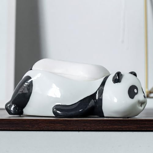 Cute Ceramic Soap Dish Self Draining Adorable Panda Shaped Kitchen Sink Soap Organizer for Bathroom Quick Drying Soap Holders - color: Black&white-2