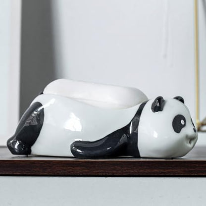 Cute Ceramic Soap Dish Self Draining Adorable Panda Shaped Kitchen Sink Soap Organizer for Bathroom Quick Drying Soap Holders - color: Black&white-2