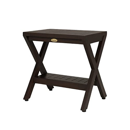 Obliquity Waterproof Teak Wood Shower Bench Stool Seat Chair for Inside Shower Provides Safety, Storage, and Organization for Bathroom Accessories- Fully ASSSEMBLED- Brown