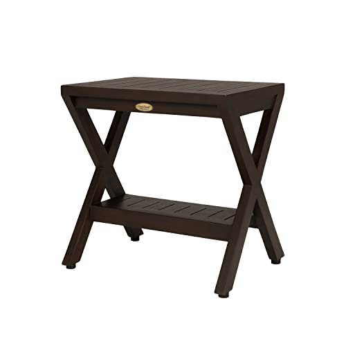 Obliquity Waterproof Teak Wood Shower Bench Stool Seat Chair for Inside Shower Provides Safety, Storage, and Organization for Bathroom Accessories- Fully ASSSEMBLED- Brown