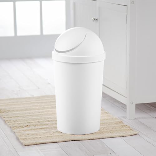 Sterilite 3 Gallon Round SwingTop Wastebasket with Lid, Small Plastic Trash Can for the Bathroom, Bedroom, Dorm or Home Office, White, 6-Pack | Sleek Round Profile Modern Garbage Bin for Kitchen, Bathroom, Garage and Workspace