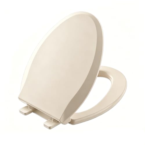 Toilet Seat Elongated Almond, 18.5 x 14.2 Inch, Slow Close, Bottom-Mount Design, Fits 2-Piece Toilets, Durable & Easy to Install, PP Material Safe and Durable - color: Almond, size: Elongated 18.5inch