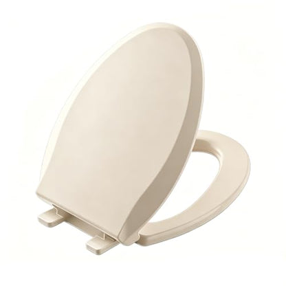Toilet Seat Elongated Almond, 18.5 x 14.2 Inch, Slow Close, Bottom-Mount Design, Fits 2-Piece Toilets, Durable & Easy to Install, PP Material Safe and Durable - color: Almond, size: Elongated 18.5inch