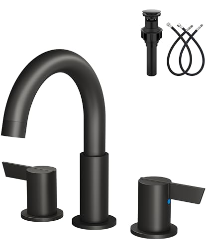 Matte Black Bathroom Faucet 3 Hole, 8 Inch Widespread 2-Handle | SUS304 Stainless Steel, 2-Handle Control, Pop-Up Drain, Supply Lines and Mounting Hardware for 8-Inch Widespread Vanity Sinks - color: Matte Black