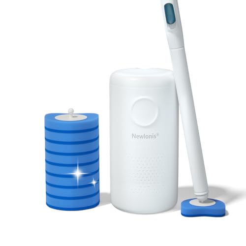 Newlonis® Disposable Toilet Brush with 8 Refills, Wall-Mounted Toilet Bowl Cleaning Wand, Toilet Brush with Holder - color: 1+8 Refills