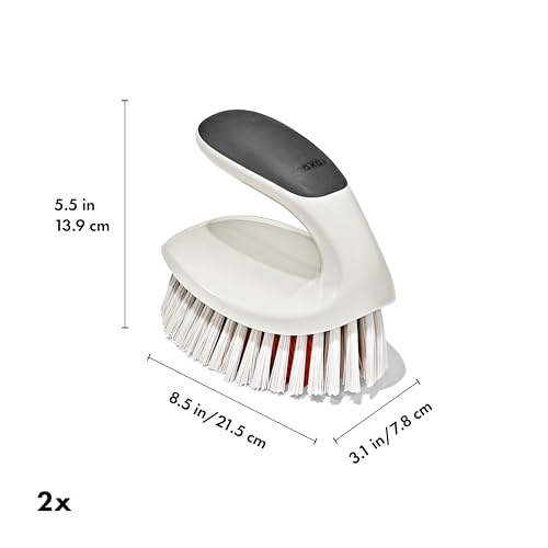 OXO Good Grips All-Purpose Scrub Brush – 2-Pack, Crevice Cleaning, Bathroom Cleaning, Scrub Brush with Handle, Brushes to Scrub Your Kitchen or bathrooms - size: 2 Pack