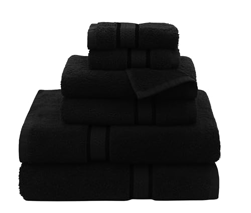 COTTON CRAFT Ultra Soft 6 Piece Towel Set - 100% Cotton Towels - Black | Absorbent 580 GSM Quick Dry Everyday Premium Luxurious Bathroom Towels - 2 Large Bath Towels, 2 Hand Towels, 2 Washcloths - color: Black, size: 6 Piece Towel Set