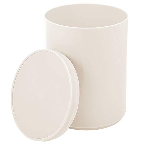 mDesign Plastic Small Slim Round 1.7 Gallon/6.5 Liter Trash Can with Removable Swing Lid - Wastebasket, Garbage Container Basket Bin for Master/Guest Bathroom - Holds Rubbish/Recycle - Cream/Beige - color: Cream