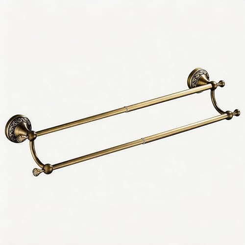 Antique Bronze Brass Double Towel Bar,Adjustable 15.5 to 27.5 Inch Bath Towel Bar Rack for Bathroom Towel Holder, Wall Mounted Bathroom Hardware Accessories,Pattern Carving Design