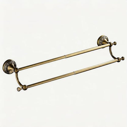 Antique Bronze Brass Double Towel Bar,Adjustable 15.5 to 27.5 Inch Bath Towel Bar Rack for Bathroom Towel Holder, Wall Mounted Bathroom Hardware Accessories,Pattern Carving Design