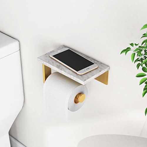 Gypie Toilet Paper Holder with Marble Shelf, Wall Mounted Gold | Stainless Steel Screw, Tissue Roll Paper Holder Dispenser for Bathroom Washroom - color: Gold