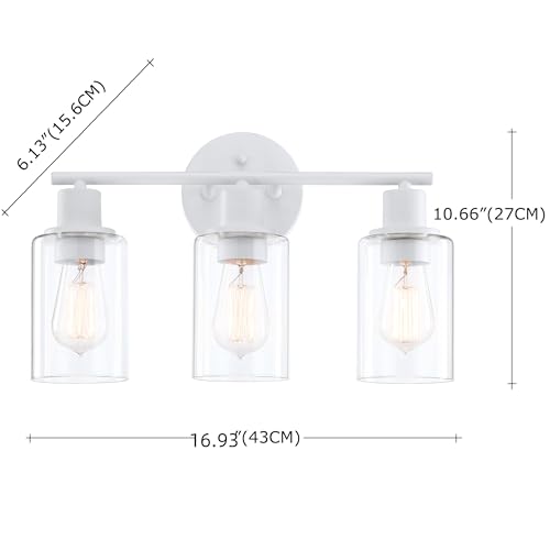 WISBEAM 3-Light Bathroom Vanity Wall Light, White Bathroom Light Fixtures Over Mirror with Clear Glass Shade Including E26 Medium Base, Bulb NOT Included - color: White, size: VNT004