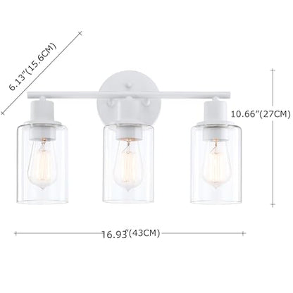 WISBEAM 3-Light Bathroom Vanity Wall Light, White Bathroom Light Fixtures Over Mirror with Clear Glass Shade Including E26 Medium Base, Bulb NOT Included - color: White, size: VNT004