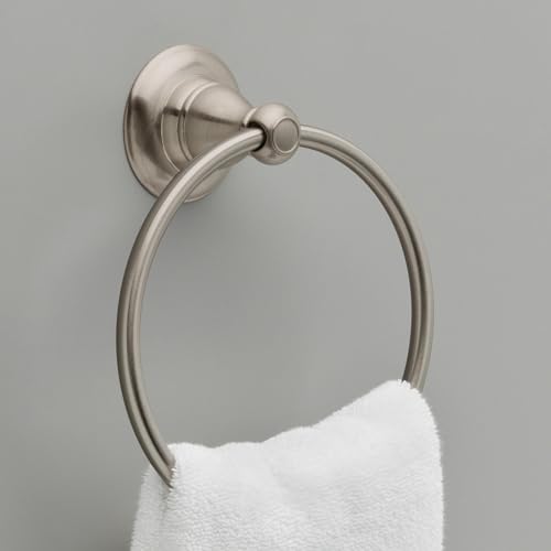 Delta Porter (1-Pack) Hand Towel Holder SpotShield Brushed Nickel Towel Racks for Bathroom Wall Round Towel Ring Holder for Bath Towel Hanger for Kitchen, Bathroom Accessories PTR46-BN - style: Towel Ring